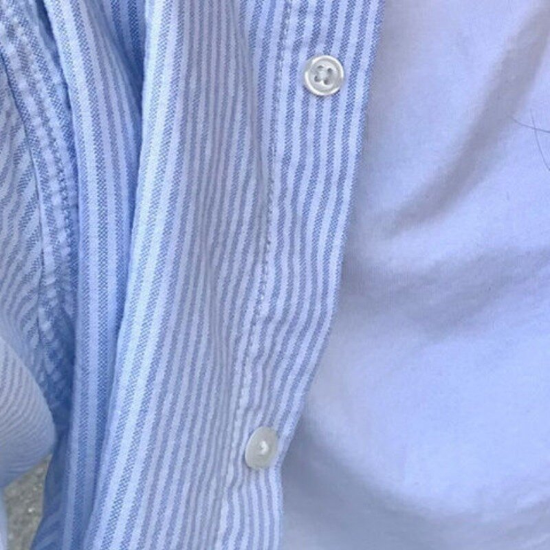 Deeptown-Chemisier basique rayé à manches longues pour femme, blouse boutonnée respirante, mode coréenne, style Old Money, tenue décontractée au travail