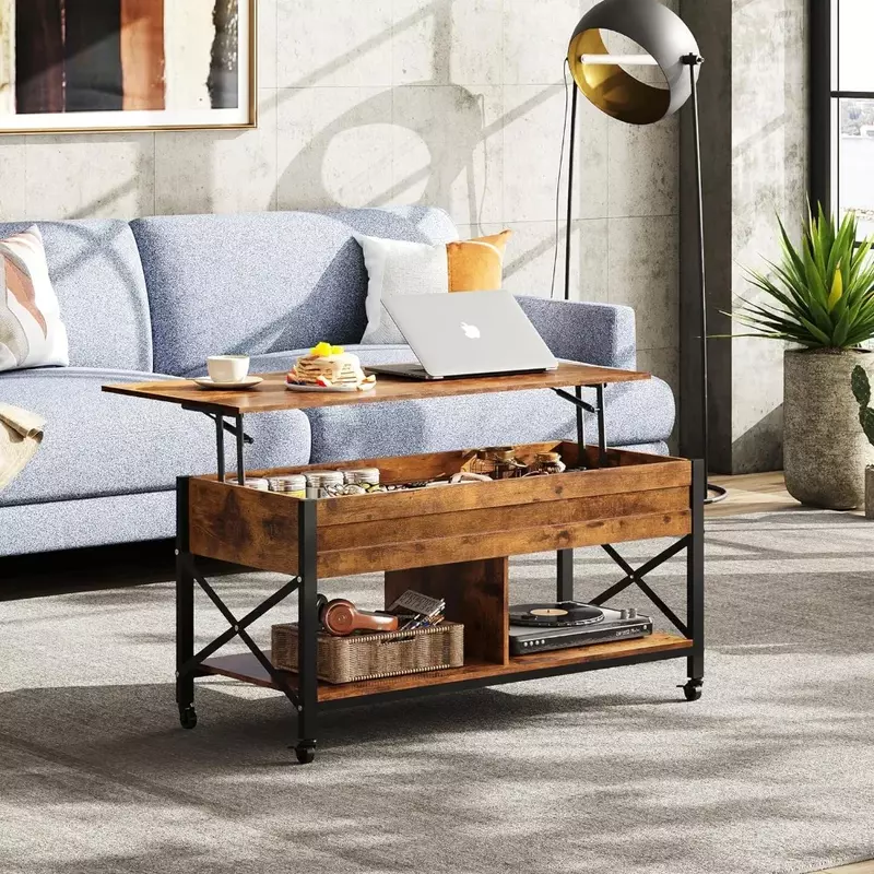 Wohnzimmer Tisch Couch tisch mit verstecktem Fach und Metallrahmen Mittel tisch mit 4 Rollen versand kostenfrei