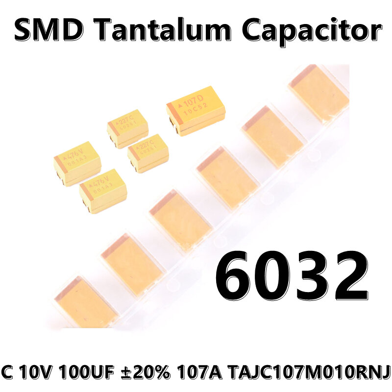 Capacitor de tântalo TAJC107M010RNJ SMD, 6032, tipo C, 10V, 100UF, ± 20%, 107A, 2 unidades