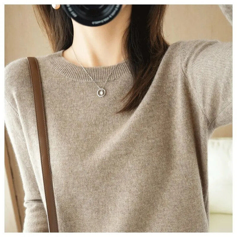 Autumn And Winter Cashmere Sweater Women's Crew Neck Pullover Casual Knitted Top Women's Jumper Bottoming Shirt