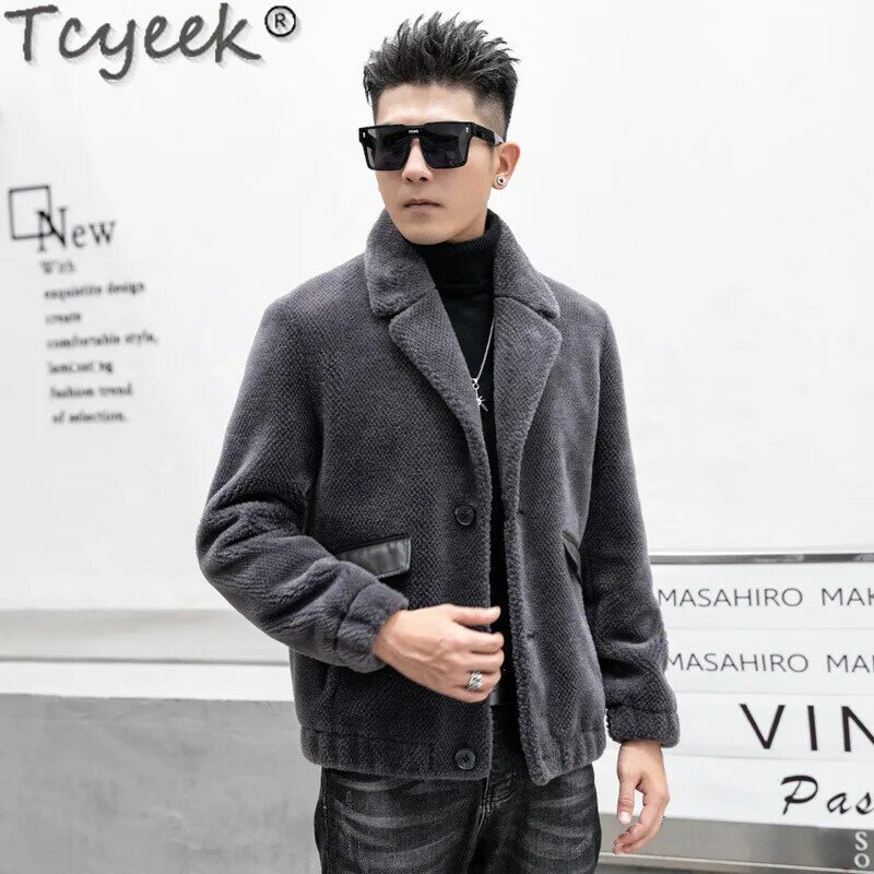 Куртка Tcyeek Мужская шерстяная, модная повседневная короткая верхняя одежда, теплая уличная одежда из овчины, на зиму