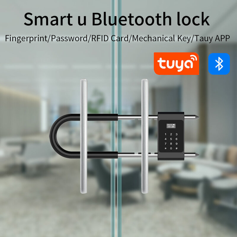 Tuya Electronic Smart Fingerprint Lock U-shaped Password IC Card Lock Glass Door Lock Intelligent U-Type Padlock Electric Latch