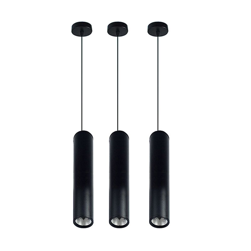 3X Black High Quality Modern Minimalist Cafe Chandeliers Warm White Led COB Spotlights Long Tube Lamp Cylindrical