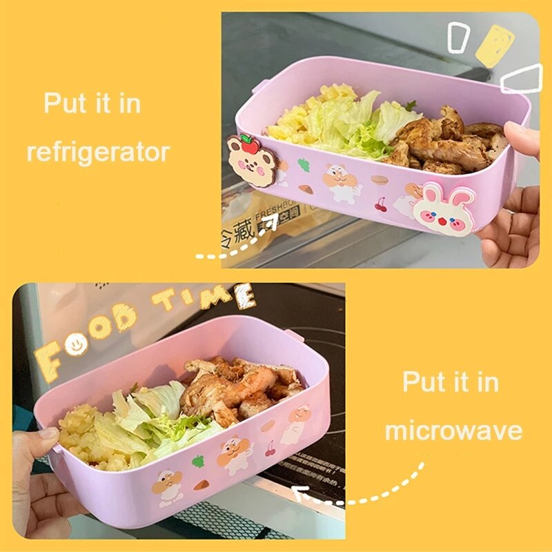 Kawaii portátil caixa de almoço para meninas escola crianças plástico piquenique bento caixa de alimentos microondas com compartimentos recipientes de armazenamento lancheira escolar infantil lancheira infantil