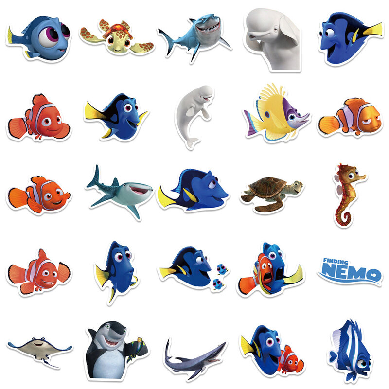 10/30/50 buah stiker Anime anak-anak vinil keren gambar kartun Disney Finding Nemo Marlin Dory ponsel DIY