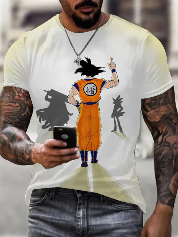 Camiseta de Dragon Ball Masculina Anime, Estampada em 3D, Engraçado, Manga Curta, Tops Verão, Moda Casual, Roupa Masculina de Rua, Festa