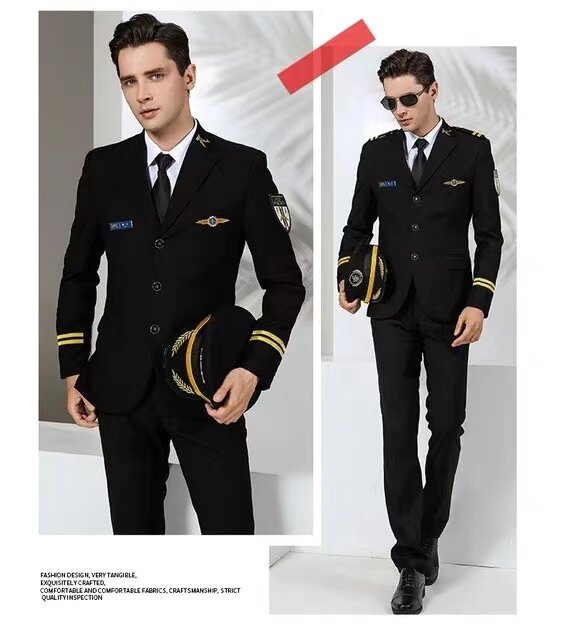 Custom Piloot Uniform Luchtvaart Uniform Vlieger Stewardess Mannen Security Overalls Werkkleding Kostuum