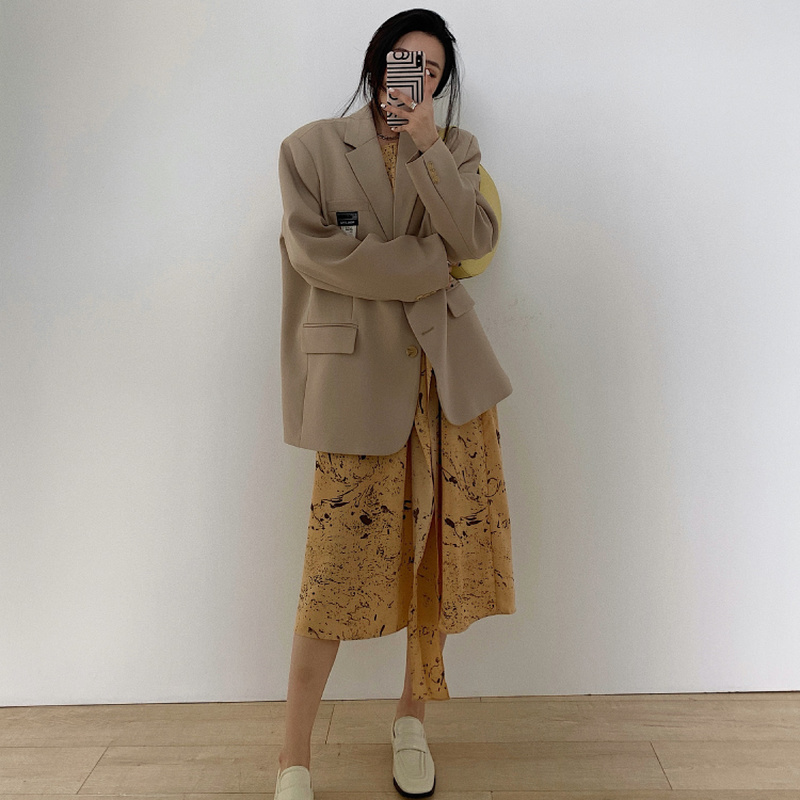 Blazers de estilo coreano para mujer, chaqueta elegante, suave, de un solo pecho, combina con todo, sólido, a la moda, Simple, para oficina, primavera y otoño, 2021