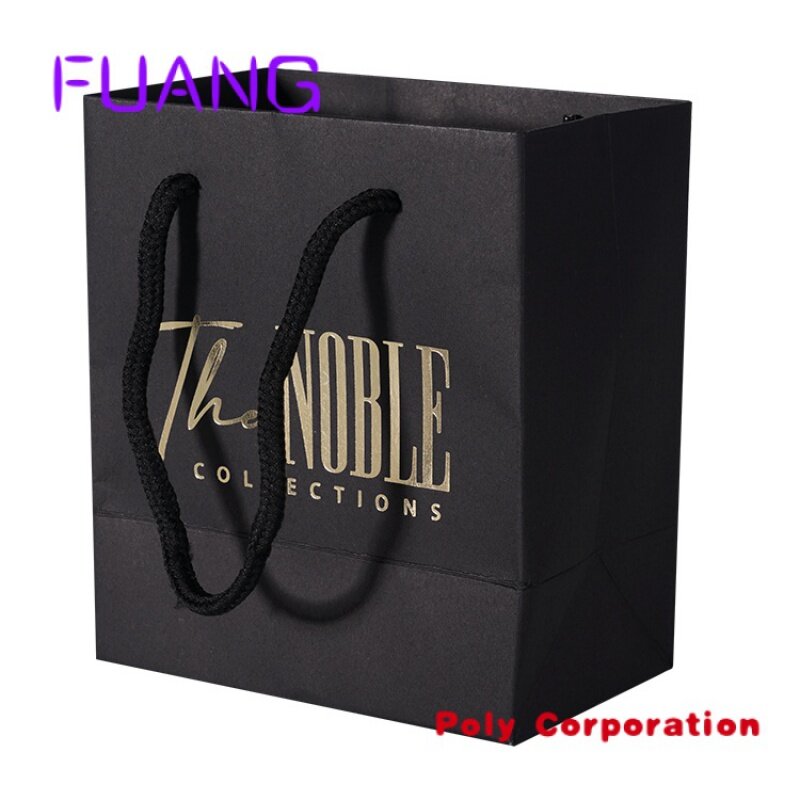 Custom  Wholesale custom luxury handle black shopping paper bag with logo for packing store
