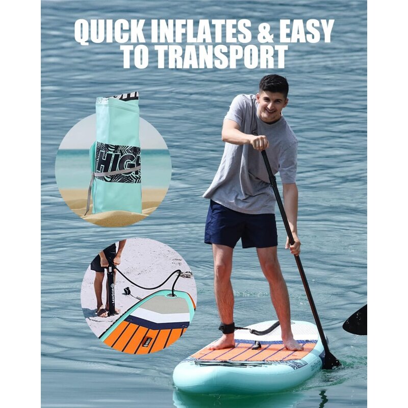 Highpi aufblasbares Stand Up Paddle Board 10'6''/11 'Premium Sup W Zubehör & Rucksack, breite Haltung, Surf Control, rutsch fest