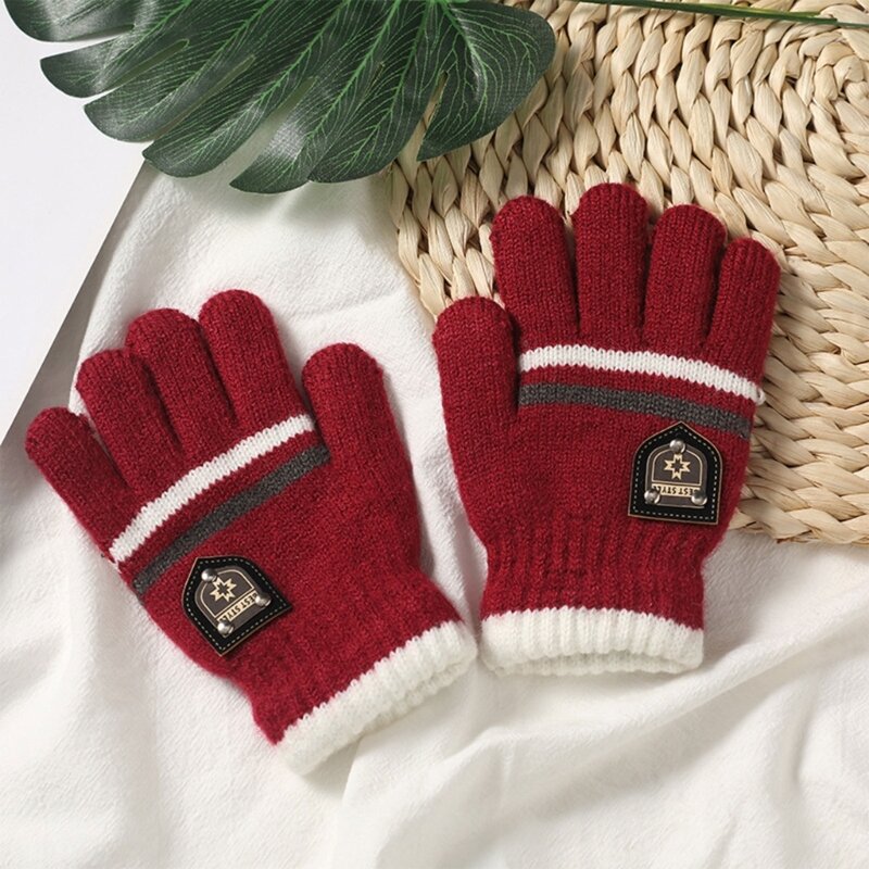 Winter Warm Baby Gloves Full Fingers Knitted Children's Gloves Thick Lined Windproof Outdoor Playing Boys Girls Mittens 3-7 Year