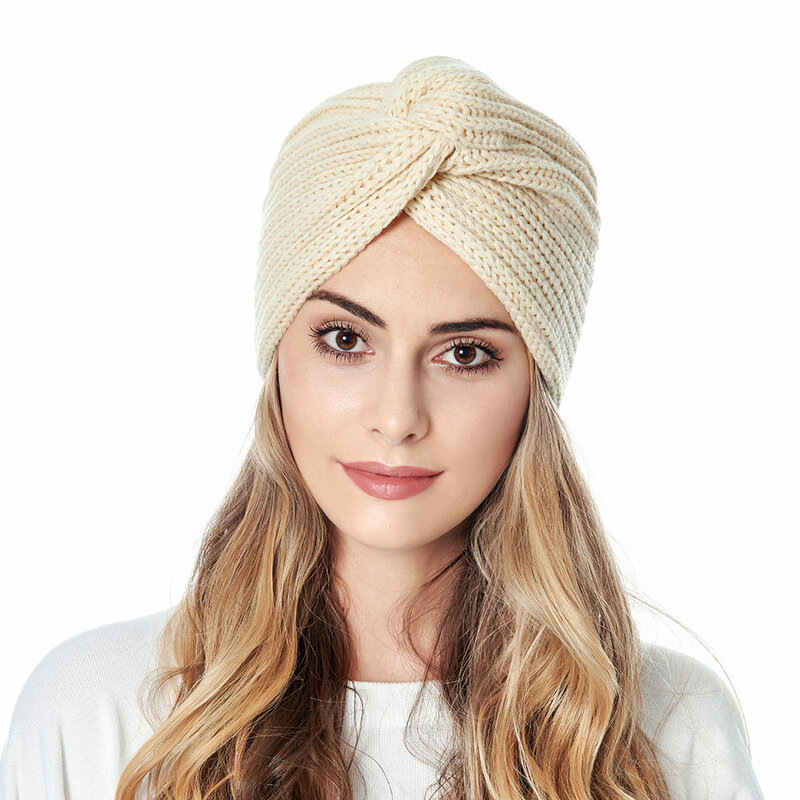 Turban de style bohémien, couvre-chef d'intérieur en cachemire, couvre-tête croisé, indien, en laine, bonnet en tricot, prêt à porter