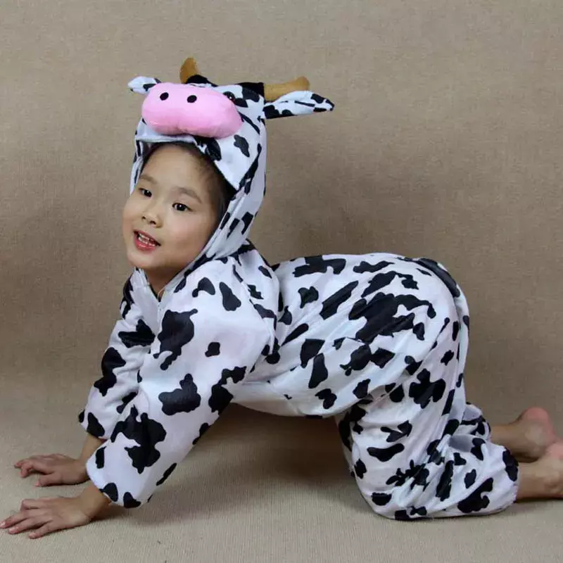 Cute Children Cartoon Animal Milk Cow Costume Performance Jumpsuit Boy Girl Party Performance Costumes