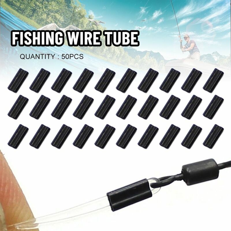 50pcs Oval Fishing Line Crimping Tube Carbon Tube Fishing Crimp Sleeves Double Wire Crimp Connector Accessories 0.6mm 0.7mm