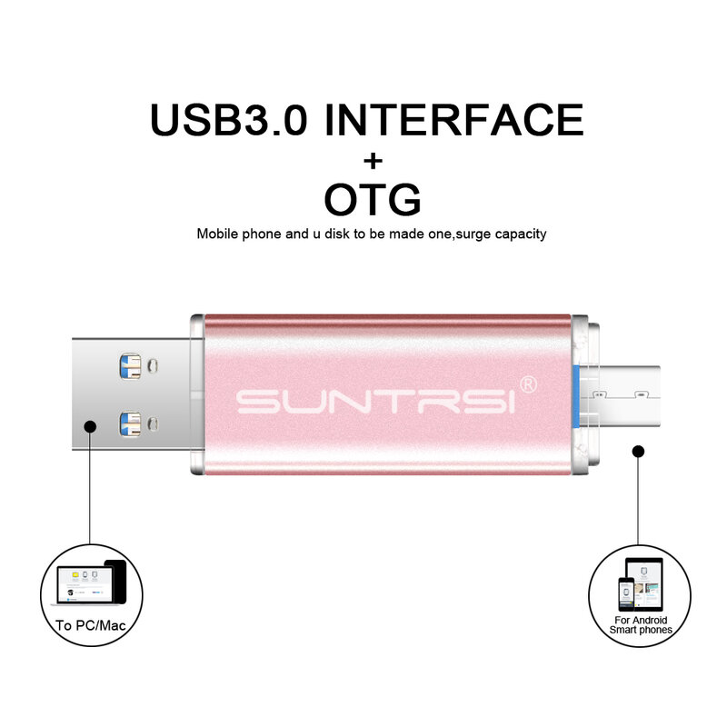 Suntrsi USB 3.0 Flash Drive OTG Pen Drive 64Gb 32Gb USB Stick 16Gb Pen Drive untuk Android Micro/PC Hadiah Bisnis