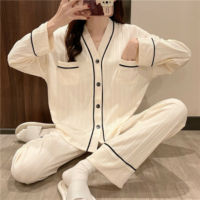 Conjunto de Pijama de 2 piezas para mujer, ropa de dormir suave con estampado de flores, 100% algodón, camisa de manga larga con solapa y pantalones