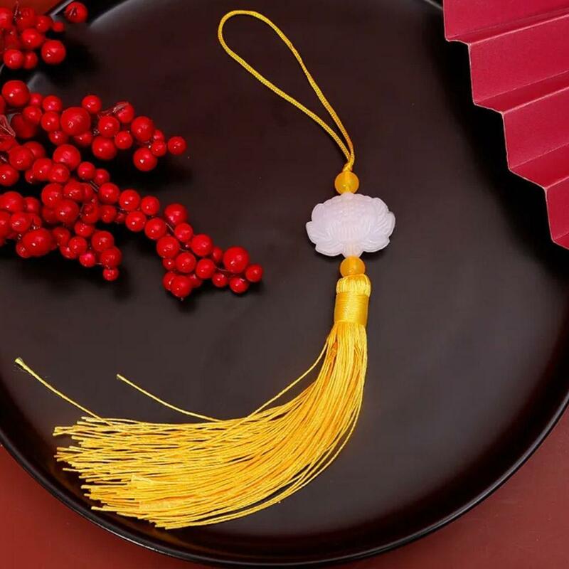 Spring Festival Ornament Double-Sided Lotus Tassel White Jade Tassels for Hanging Ears Fan Falling Ornaments Decorative Pendant