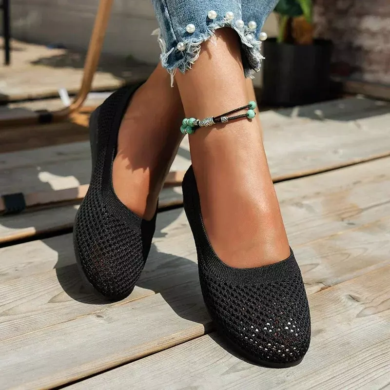 2024 Women's Flats Shoes Spring and Autumn New Fashion Round Toe Shallow Shoes Comfortable Breathable Mesh Casual Barefoot Shoes
