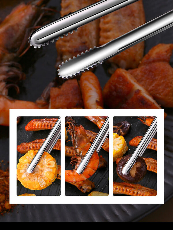 Clip de comida de mango largo de acero inoxidable 304 con diseño de diente de sierra antideslizante-perfecto para barbacoas, cocina y comedor