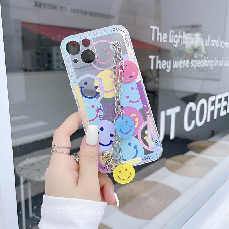 Smiley Flower Chain Rope Soft Silicone Phone Case For Xiaomi Mi 12 11T 10T 9T 11 Lite 11i Poco X3 NFC F3 M4 M3 Pro Lanyard Cover
