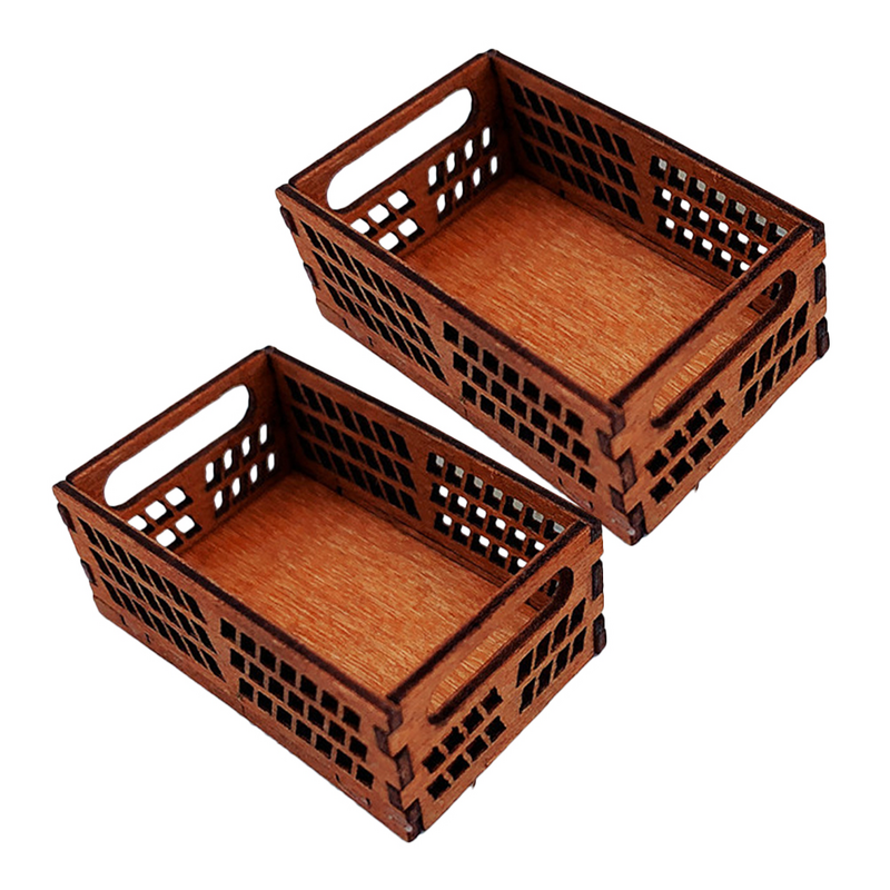 2 Pcs House Storage Box Dolly Miniature Things Crates Wooden Frame Houses Basket for Crafts Room Decoration