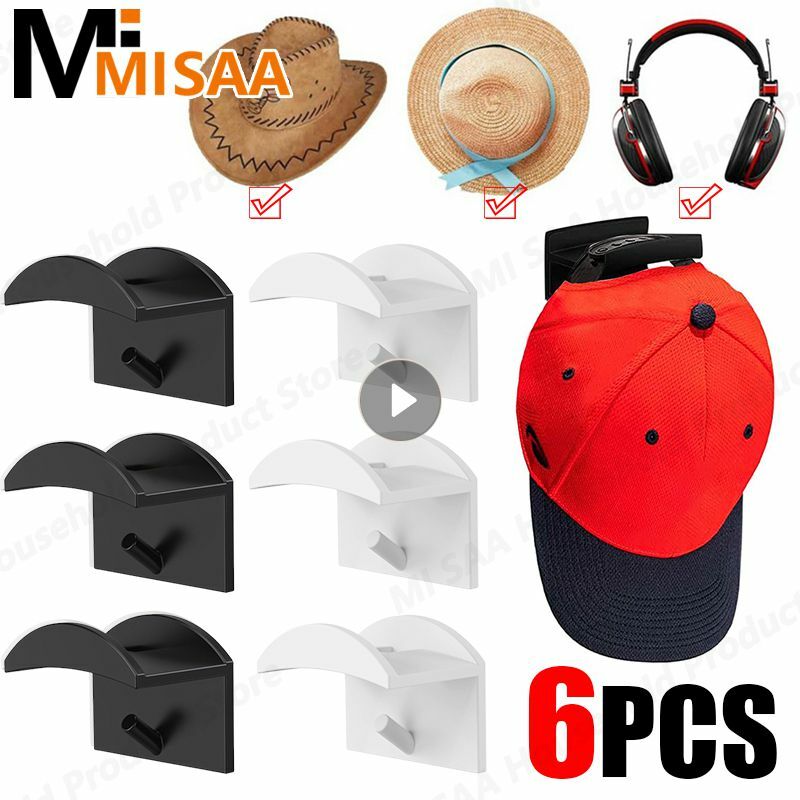 2/4/6pcs Adhesive Hat Racks for Wall Minimalist Baseball Caps Hooks Organizer Design Cap Capers Holder Wall Mount for Door Close