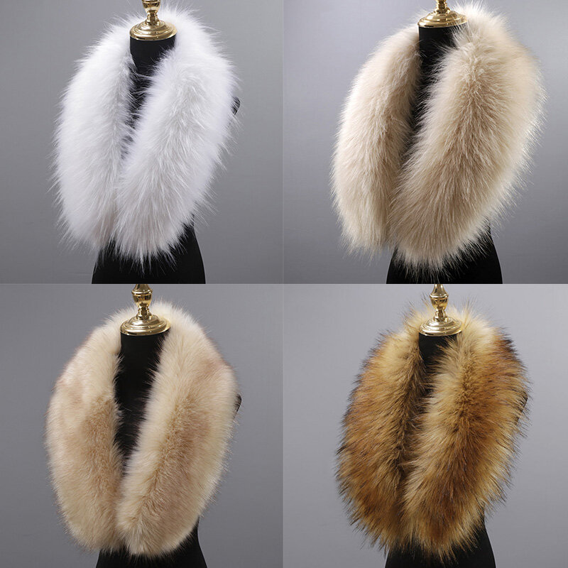 Faux Fur Collar Winter Large Faux Fox Fur Collar Fake Fur Coat Scarves Luxury Women Men Jackets Hood Shawl Decor Neck Collar