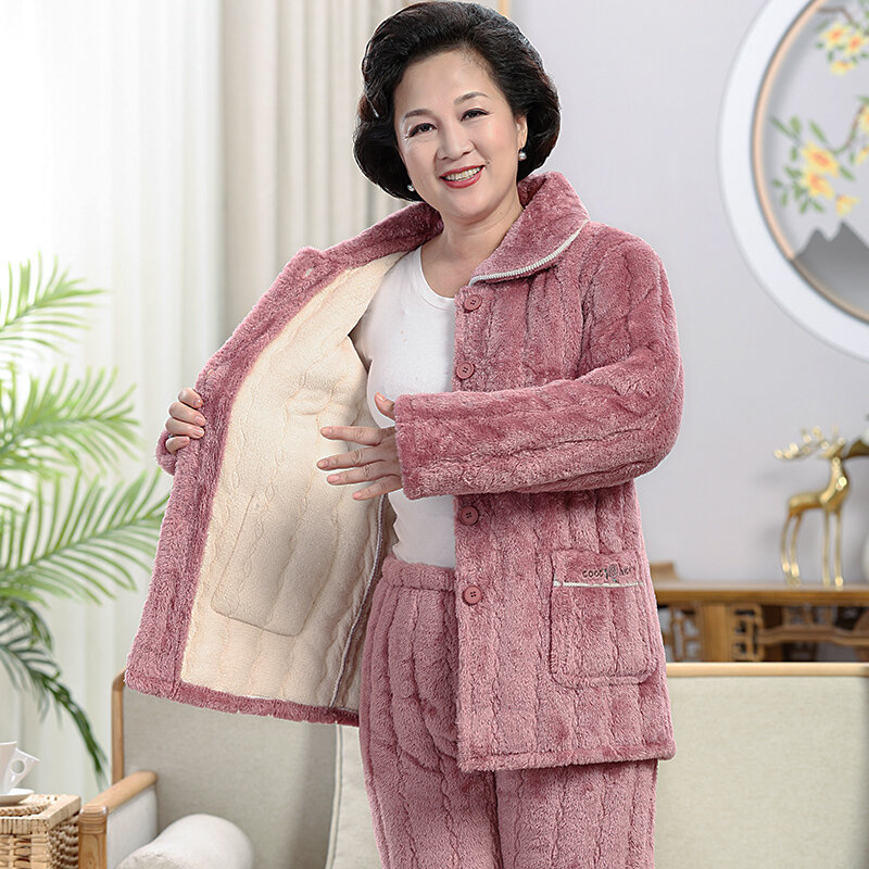 Nieuwe Winter Drie-Laags Katoenen Pyjama Vrouwen Dikke Pyjama Losse Maat Vrouwen Warm Huis Kleding