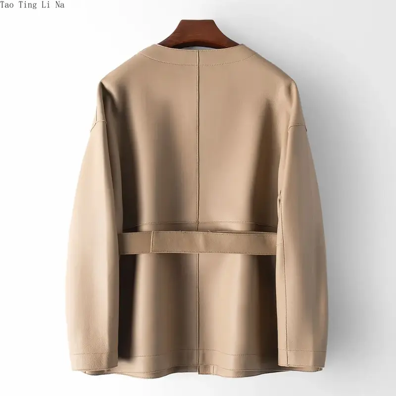 2023 Women New Autumn Genuine Leather Sheepskin Coat Fashion V-Neck Real Sheep Jacket H25