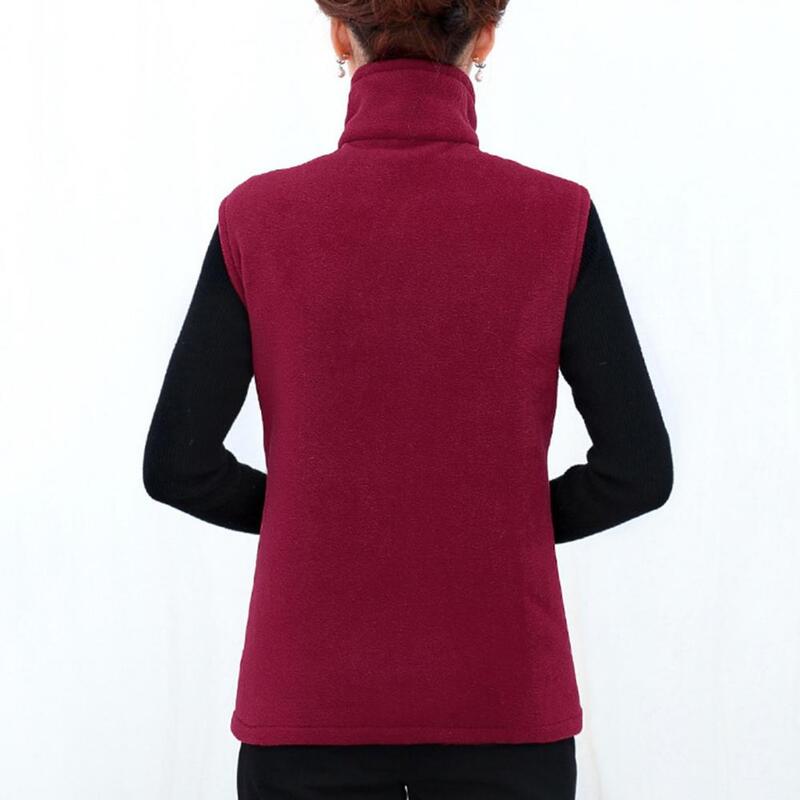 Women Winter Fall Vest Stand Collar Neck Protection Sleeveless Cardigan Vest Coat Plush Soft Pockets Mid-aged Mother Waistcoat