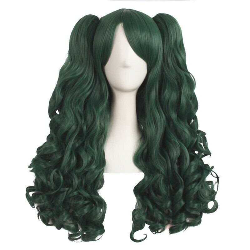 Парик женский длинный кудрявый с хвостом, парик для конского хвоста в стиле "Лолита", пара крупных волн, темно-зеленые аниме на всю голову