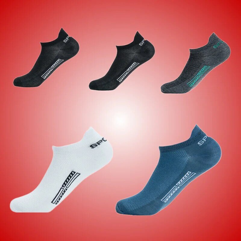 ถุงเท้าข้อสั้นสำหรับผู้ชาย5คู่/ล็อตใหม่2024ใหม่ถุงเท้ากีฬาคอตตอนระบายอากาศได้ดีผ้าบางสำหรับนักกีฬาลำลองขนาดพิเศษ