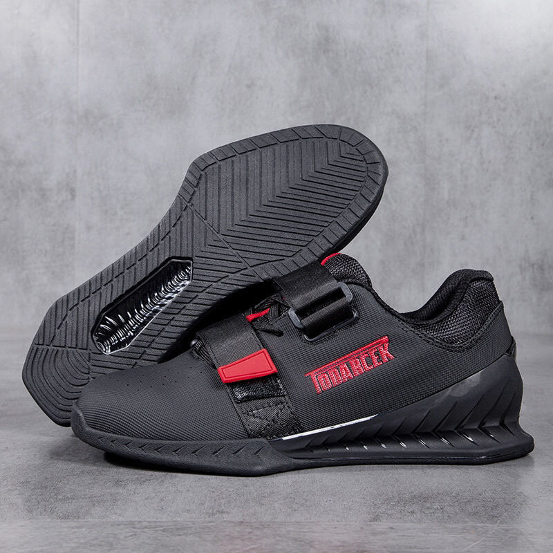 Zapatos profesionales para levantamiento de pesas para hombre, calzado deportivo de cuero para gimnasio en interiores, de buena calidad, color negro