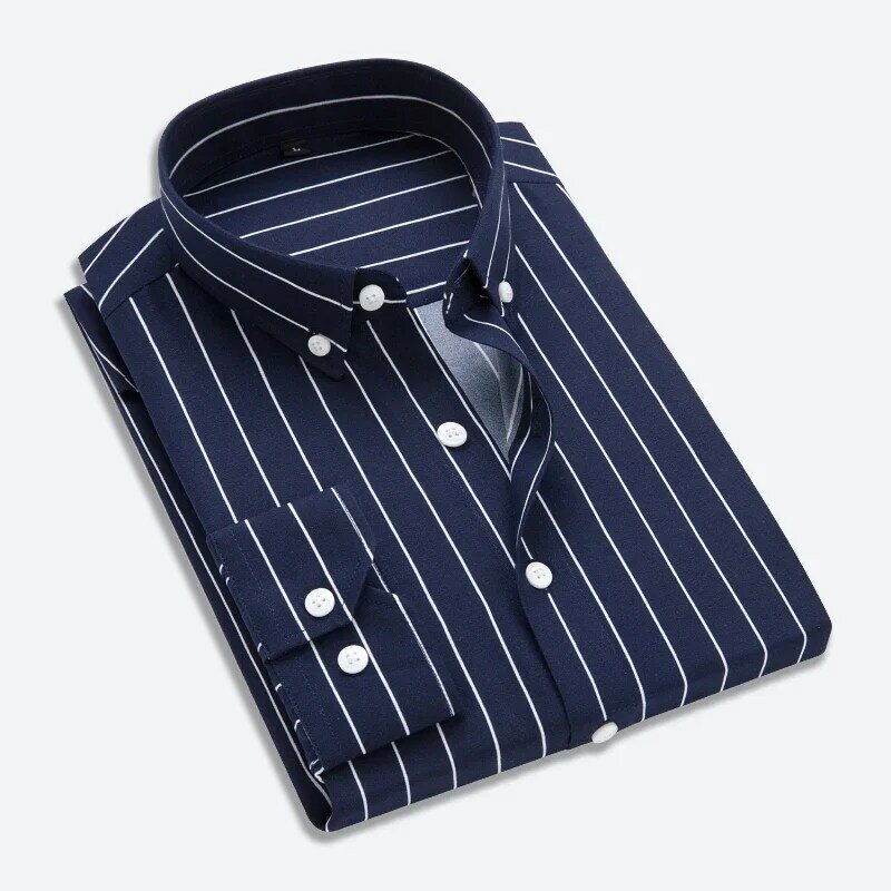 Мужская приталенная рубашка в полоску, Повседневная тонкая однотонная Классическая рубашка с длинными рукавами, в Корейском стиле, весна-лето 2024