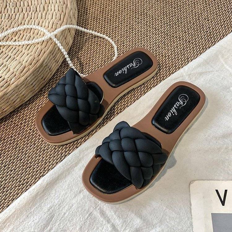 Women Sandals 2023  Open Toe Sandals Walking Solid Color Women Shoes Woven Beach Female Slippers Holiday Slipper Chaussure Femme