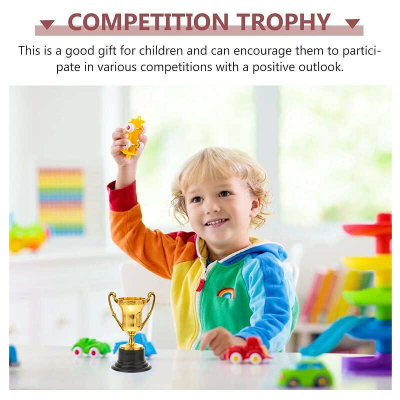 Mini trofeo de plástico dorado para niños, decoración de premios, juguetes de aprendizaje temprano, 10 piezas