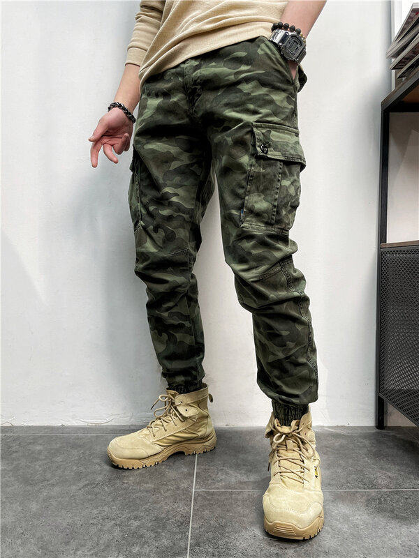 Men's Vintage Style Casual Pants Camouflage Multi Pockets Cargo Pants Ankle-Length Outdoor Hiking Pants Jogger Pants