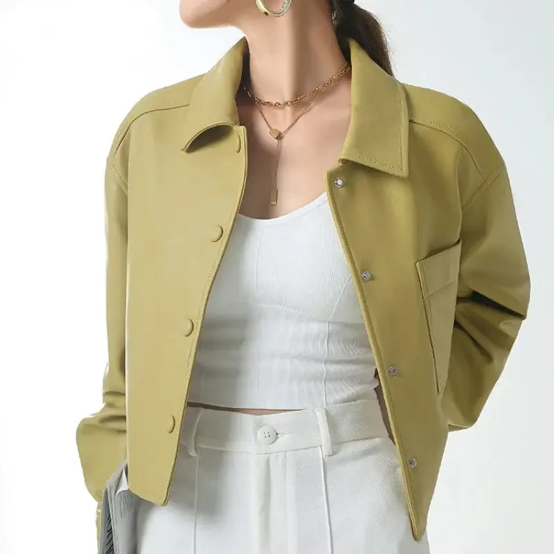 女性のための本革のコート,短い純粋なシープスキンのウインドブレーカー,天然の革の服,シングルブレスト,NFC,新しい春のコレクション