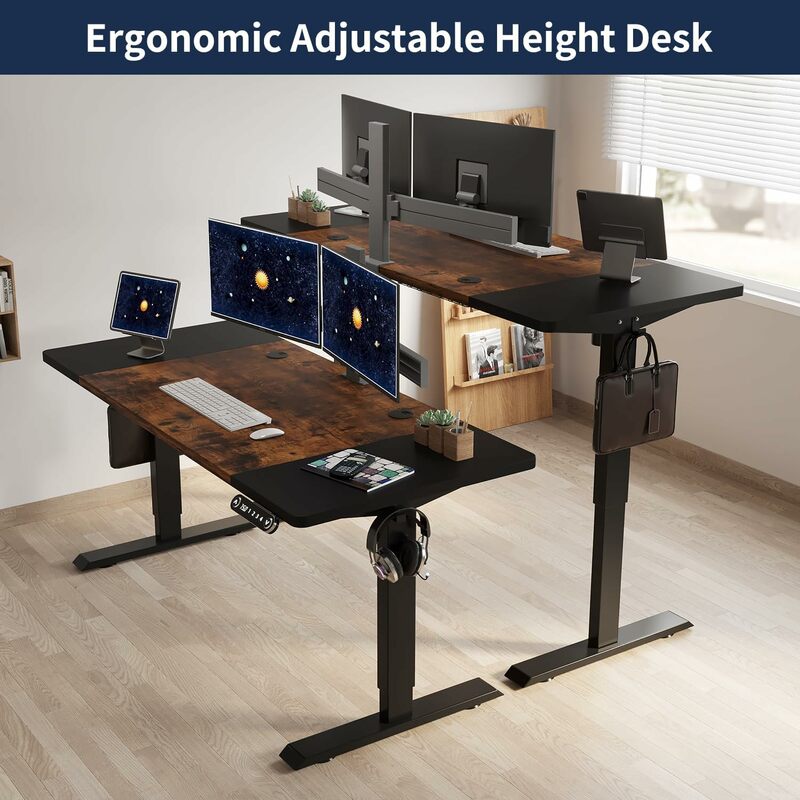 Heonam In Hoogte Verstelbaar Staand Bureau, 63X30 Inch Elektrisch Staand Bureau Met Geheugencontroller, Zit Stand Thuis Bureau