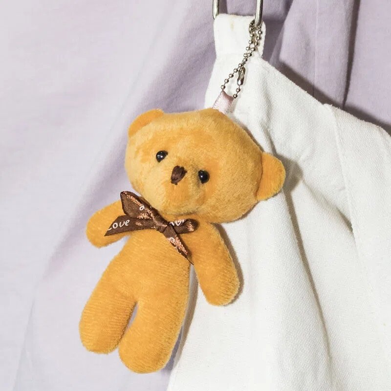 Muñeco de oso de peluche de 12cm para niña, juguete de peluche Kawaii, Mini llavero, bolsa colgante, regalo pequeño para fiesta de niños