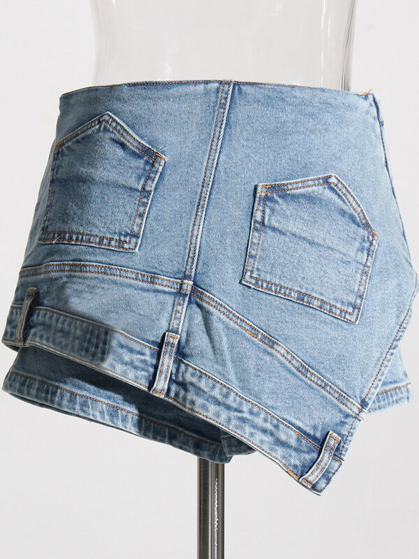 Romiss Casual Mini Slimming Denim Shorts für Frauen hohe Taille gespleißte Taschen Streetwear kurze Hosen weibliche Mode neu