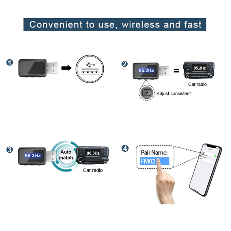 Auto Bluetooth 5.3 Fm Zender Ontvanger Handsfree Bellen Mini Usb Draadloze Adapter Auto Audio Met Led Display Voor Auto Fm Radio