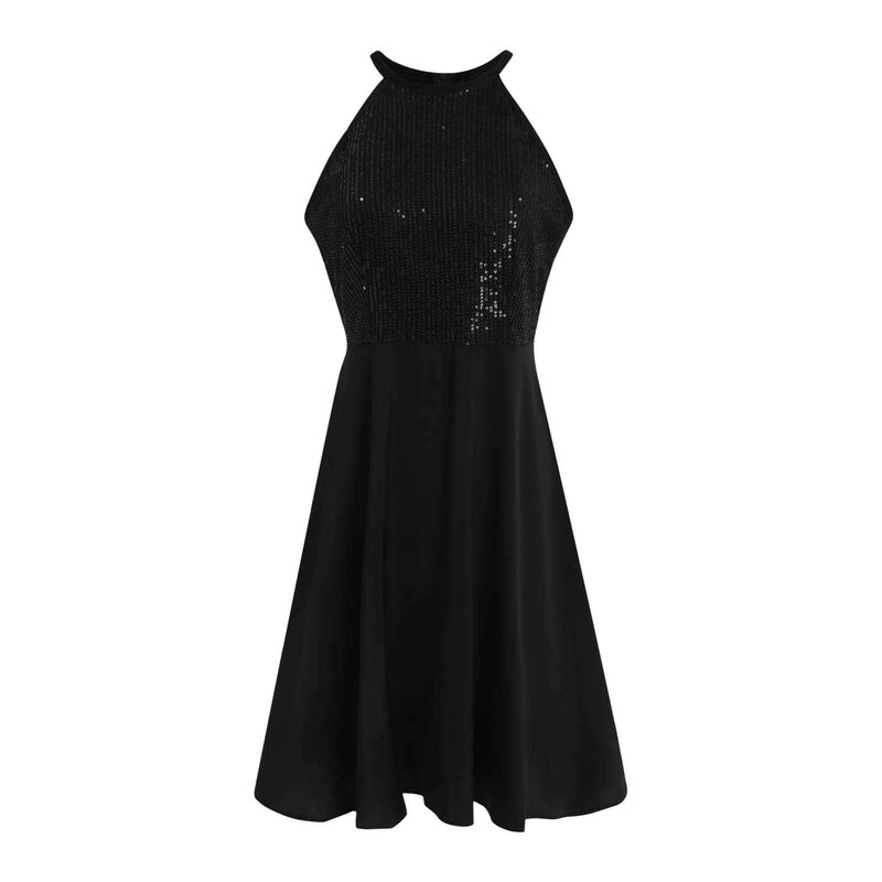Осенние платья для женщин 2024, элегантное блестящее коктейльное платье-трапеция без рукавов с воротником-халтером и блестками, официальное женское платье