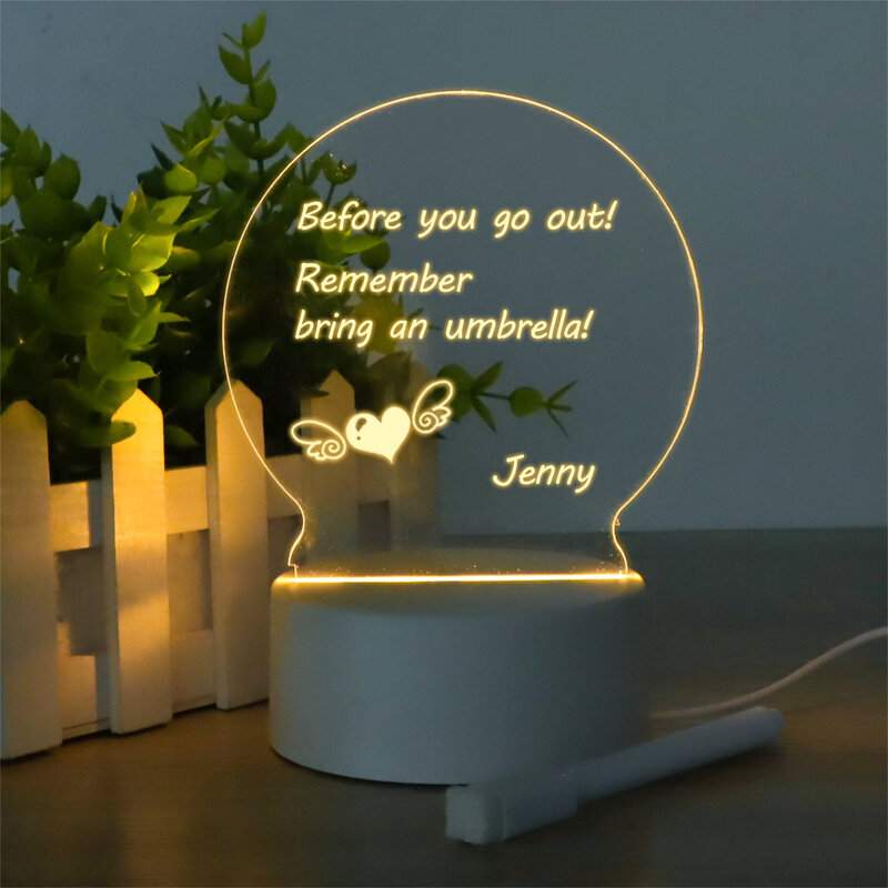 Led Light Notitieblok Usb Desktop Nachtlampje Handmatig Schrijfblok Acryl Prikbord Creatief Cadeau