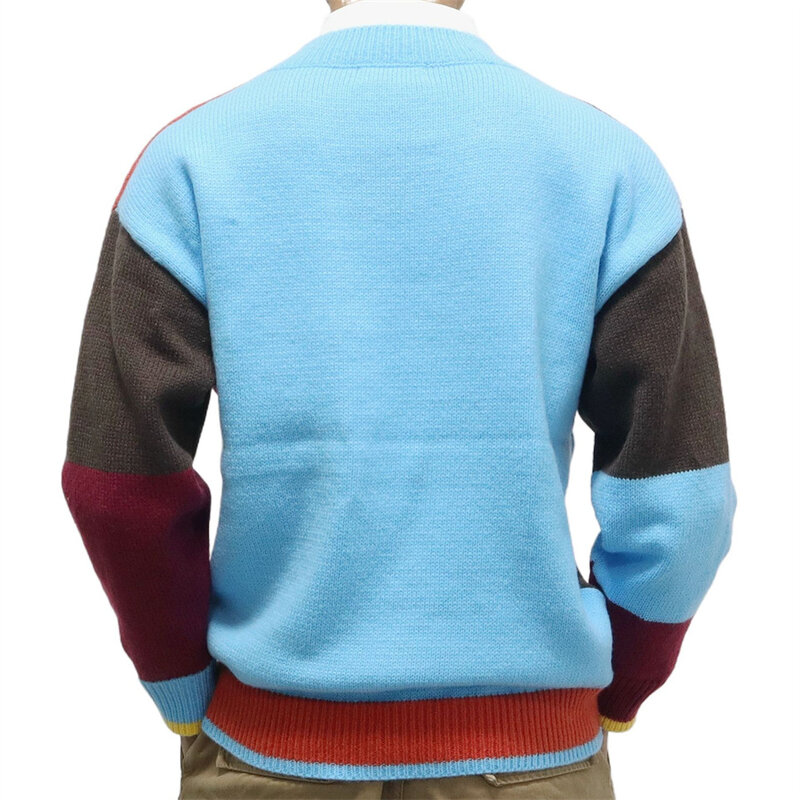 Patchwork V-Ausschnitt Pullover für Männer Strick oberteile Herbst Winter lässig gestrickte Pullover Herren bekleidung Langarm Hip Hop Streetwear