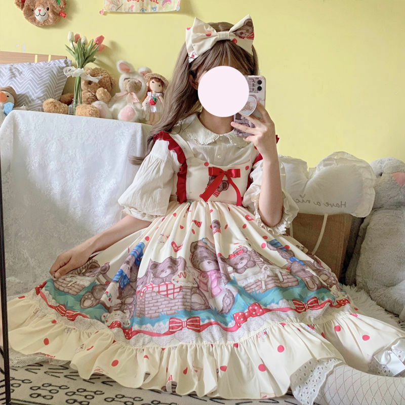 Abito da donna carino Lolita Bear Park Kawaii giapponese Jsk Suspender Dress Doll Women Girl Dress Fairy Vestidos