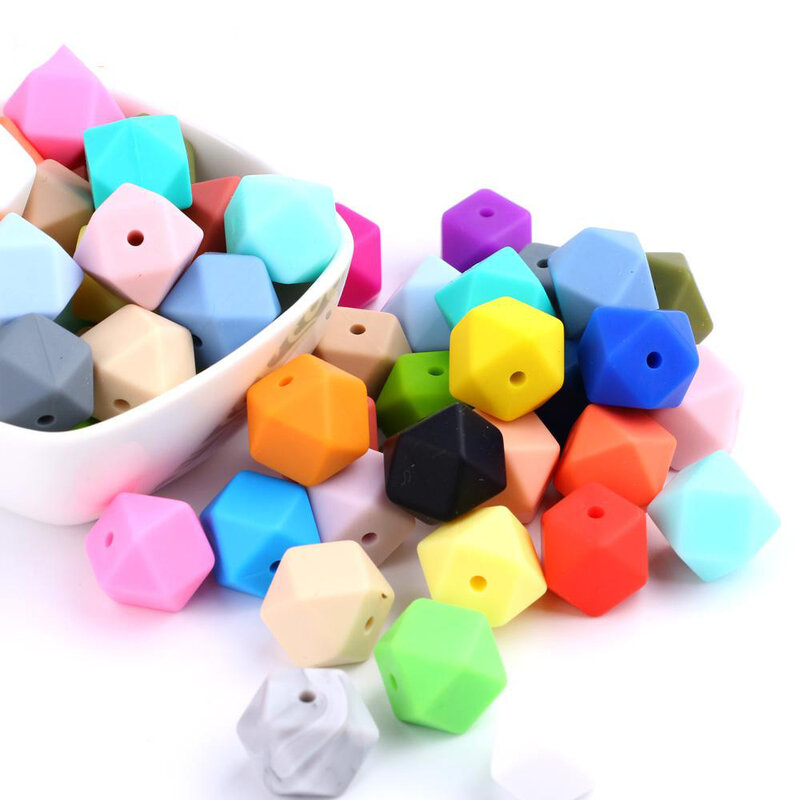 14mm 20pc/lot Baby Silicone Polygon Teething Loose Bead for Pacifier Chain  Necklace Accessories Teether Safe Oral Care BPA Free