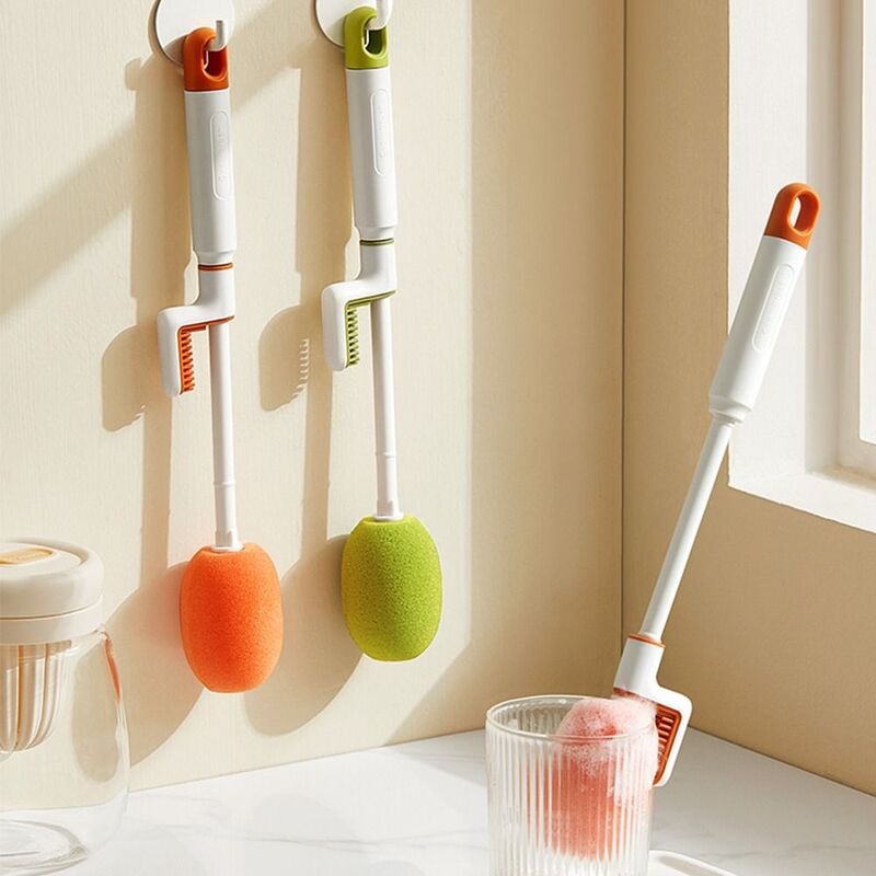 Bottle Brush Set 3 In 1 Multifunctional Cup Brushes Soft Head Through Hole Gap Sponge Cleaning Brushes Rotatable Plastic