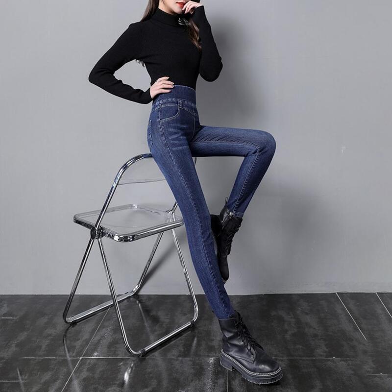 Jeans magro de cintura alta feminino, calça lápis elegante, confortável, elástico, sexy, slim fit, multi-bolso, senhoras, elegante