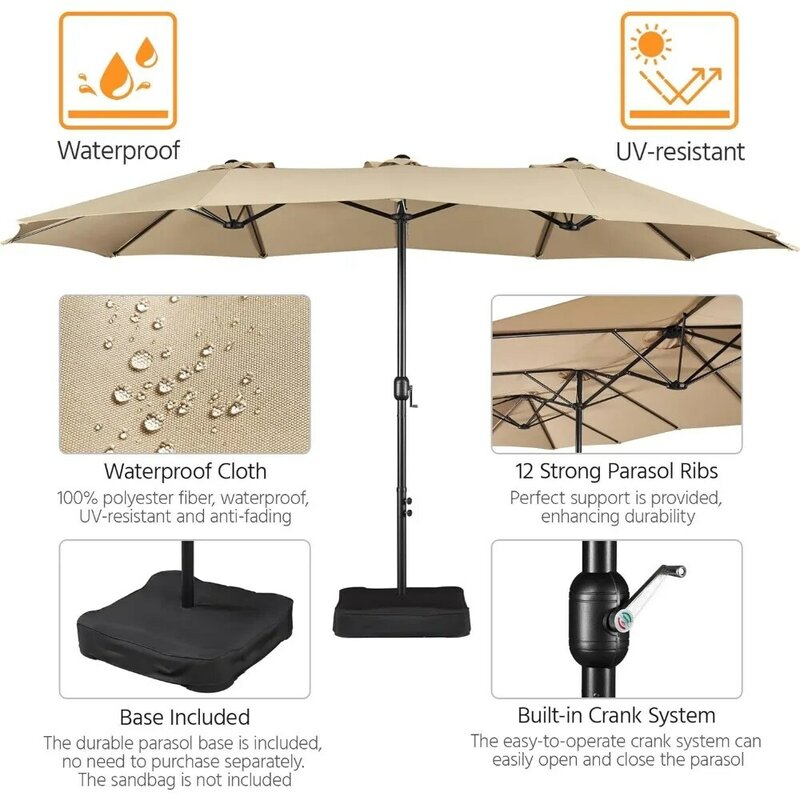 Guarda-chuva do pátio com base incluída, guarda-chuvas dupla face, guarda-chuvas do pátio, bases, extra-grande, tamanho gêmeo